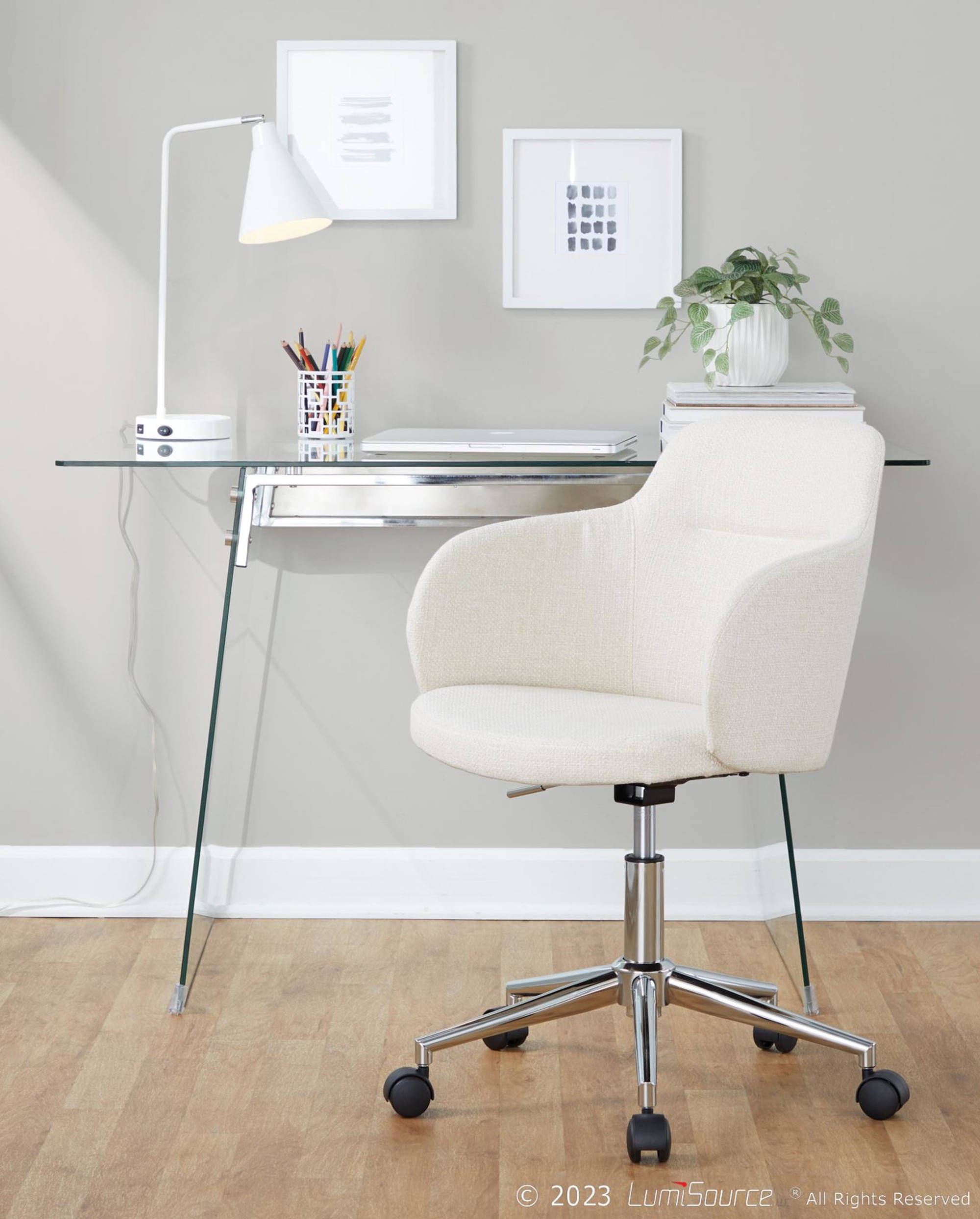 Boyne Contemporary Chrome Cream Fabric Adjustable Office Chair 1 Boyne Contemporary Chrome Cream Fabric Adjustable Office Chair