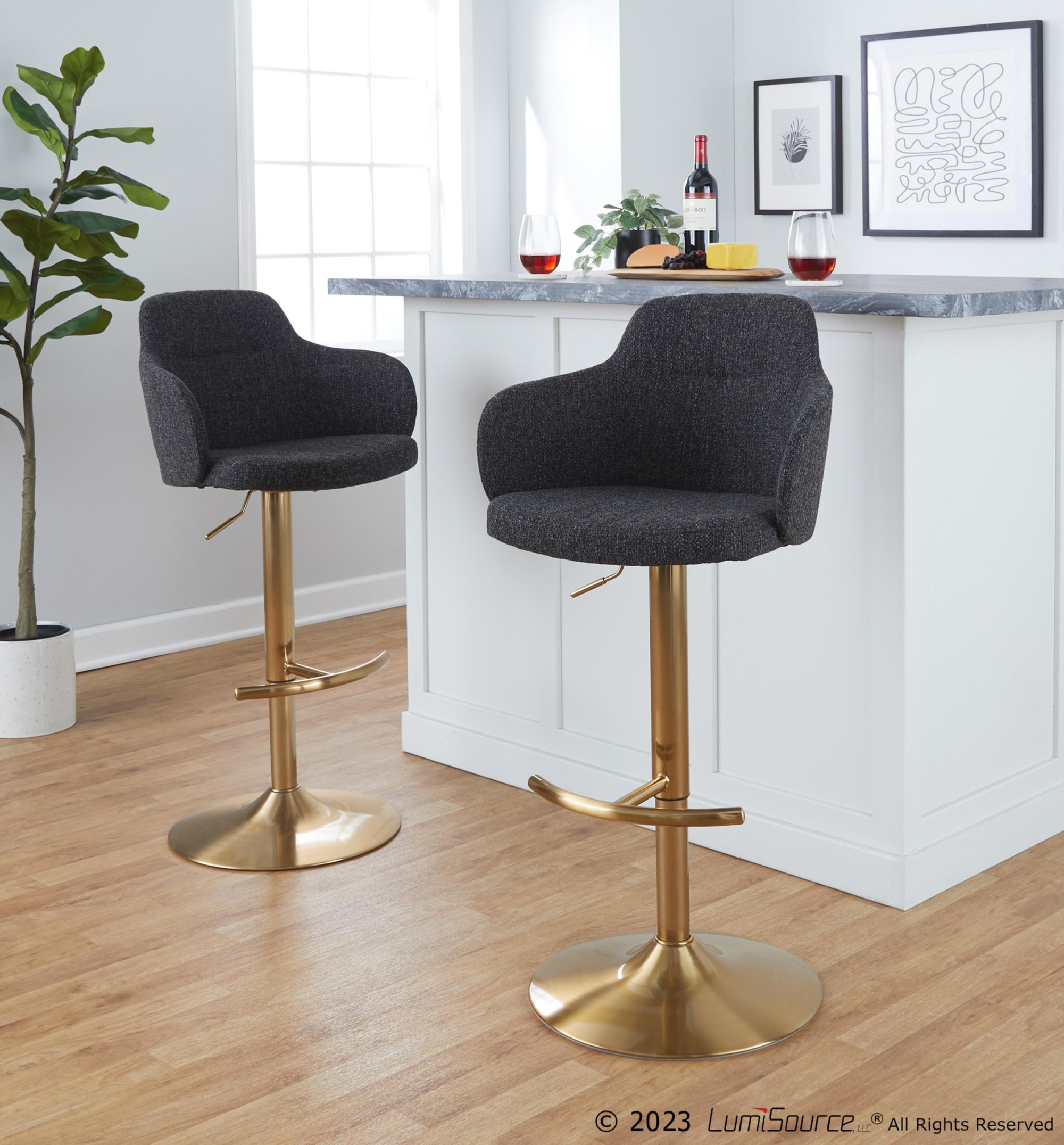 Boyne Contemporary Gold and Grey Adjustable Barstools (Set of 2) 2 Boyne Contemporary Gold and Grey Adjustable Barstools (Set of 2) - Image 2