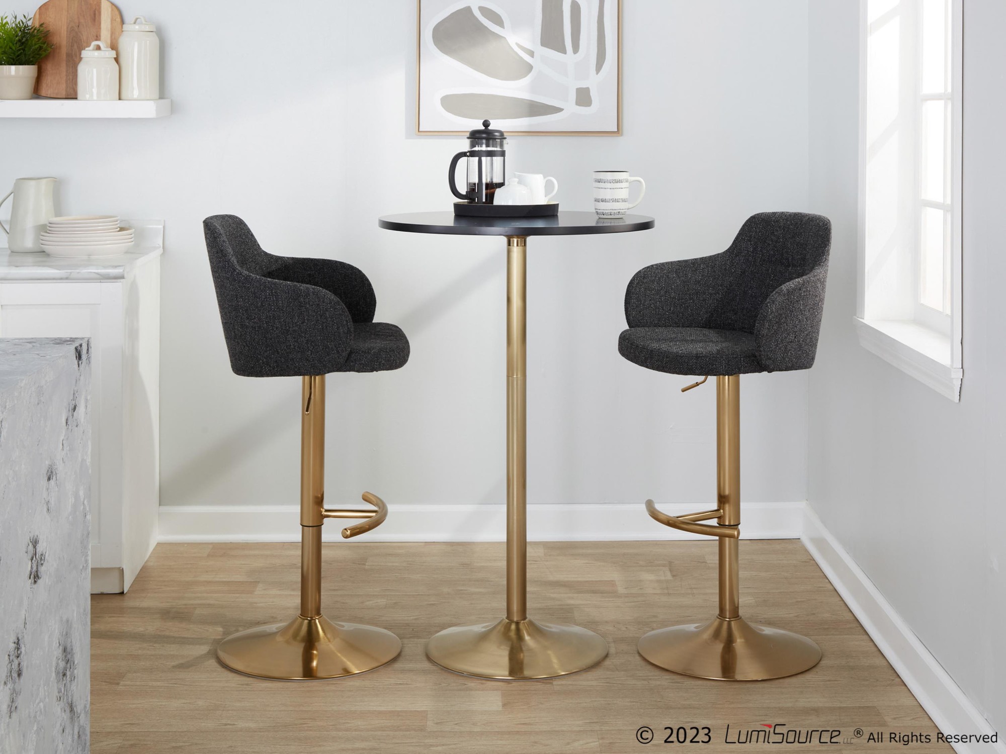Boyne Contemporary Gold and Grey Adjustable Barstools (Set of 2) 3 Boyne Contemporary Gold and Grey Adjustable Barstools (Set of 2) - Image 3