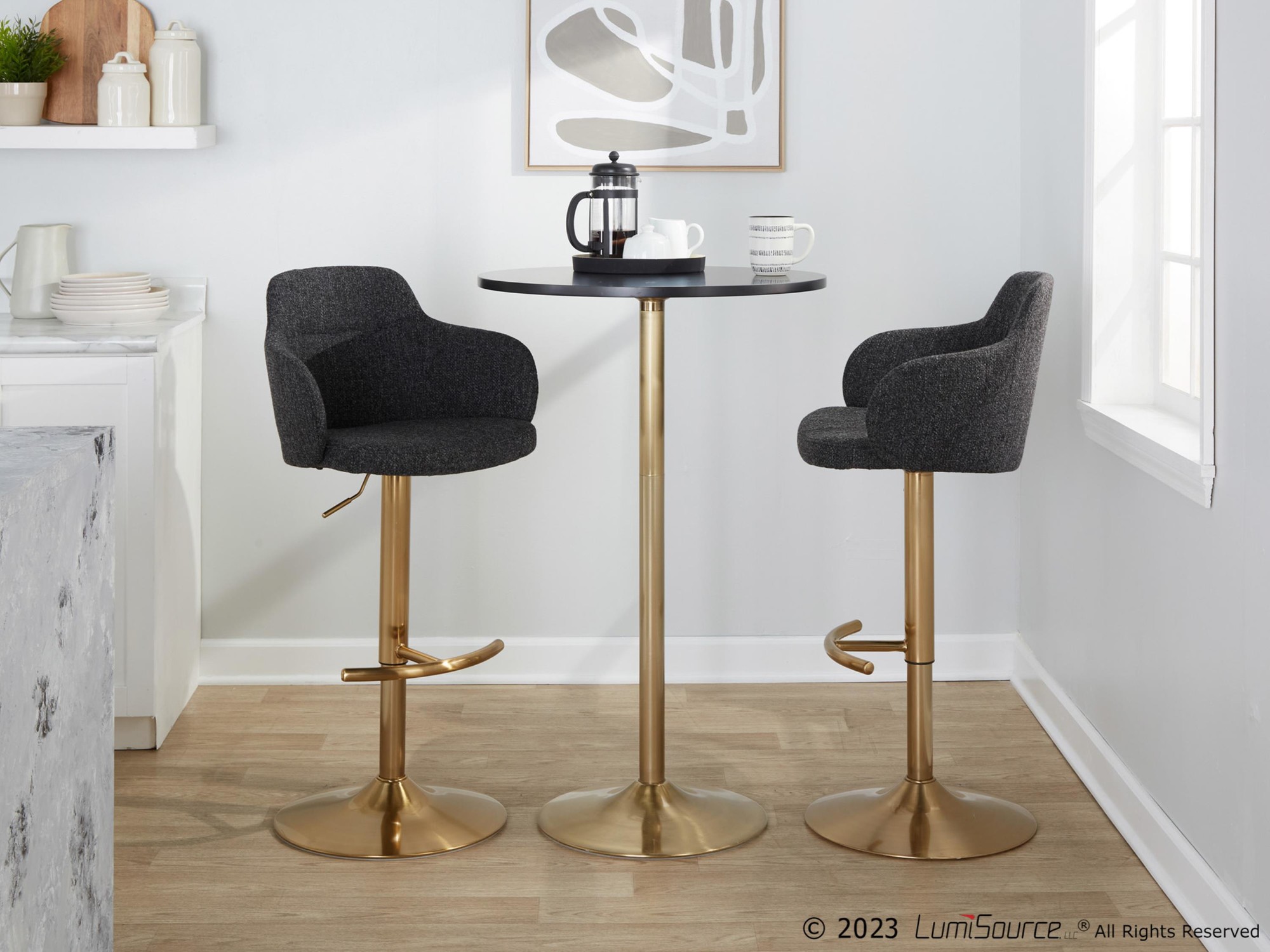 Boyne Contemporary Gold and Grey Adjustable Barstools (Set of 2) 4 Boyne Contemporary Gold and Grey Adjustable Barstools (Set of 2) - Image 4