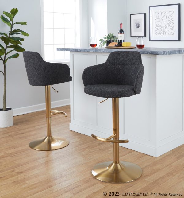 Boyne Contemporary Gold and Grey Adjustable Barstools Set of 2