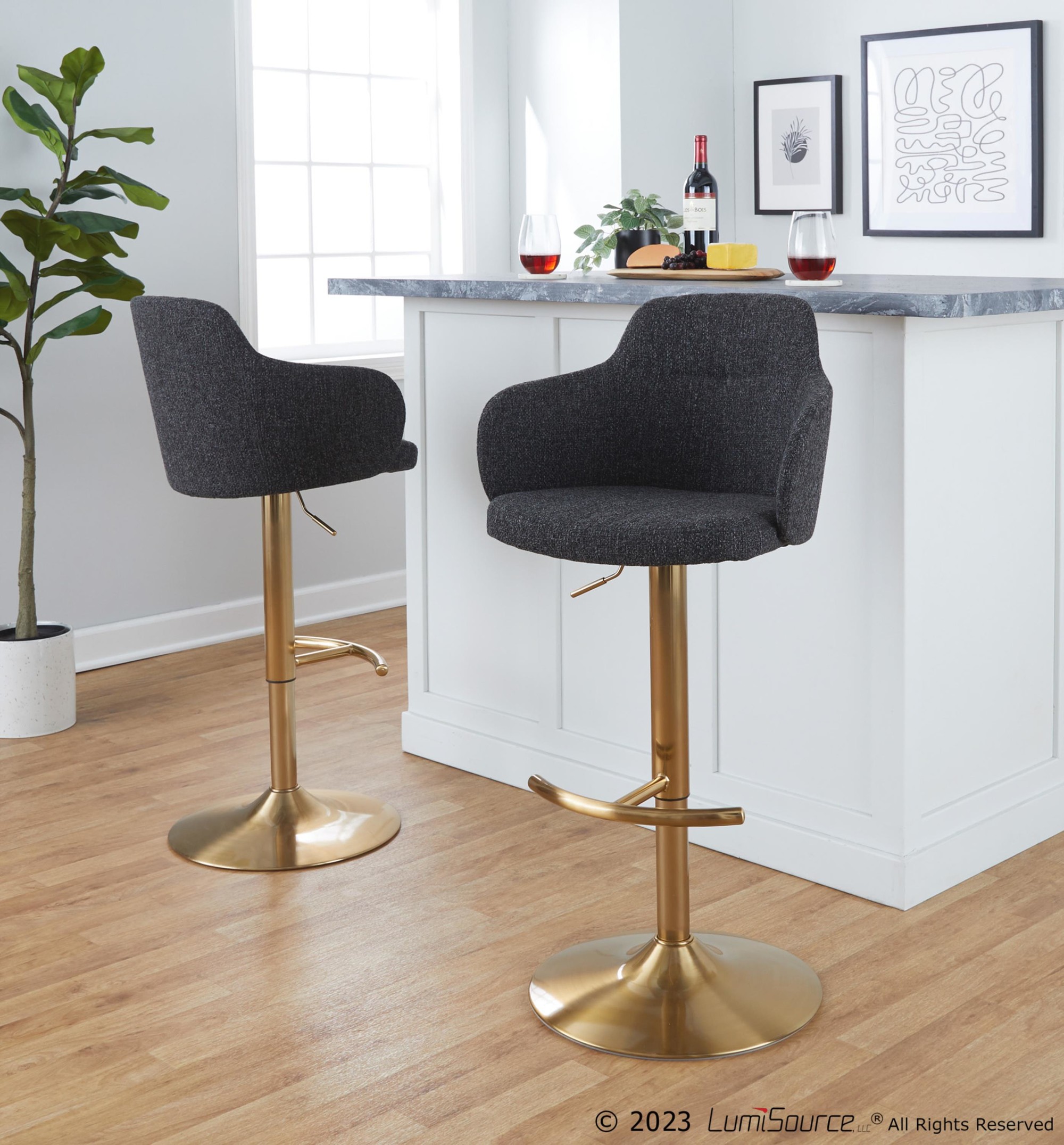 Boyne Contemporary Gold and Grey Adjustable Barstools (Set of 2) 1 Boyne Contemporary Gold and Grey Adjustable Barstools (Set of 2)