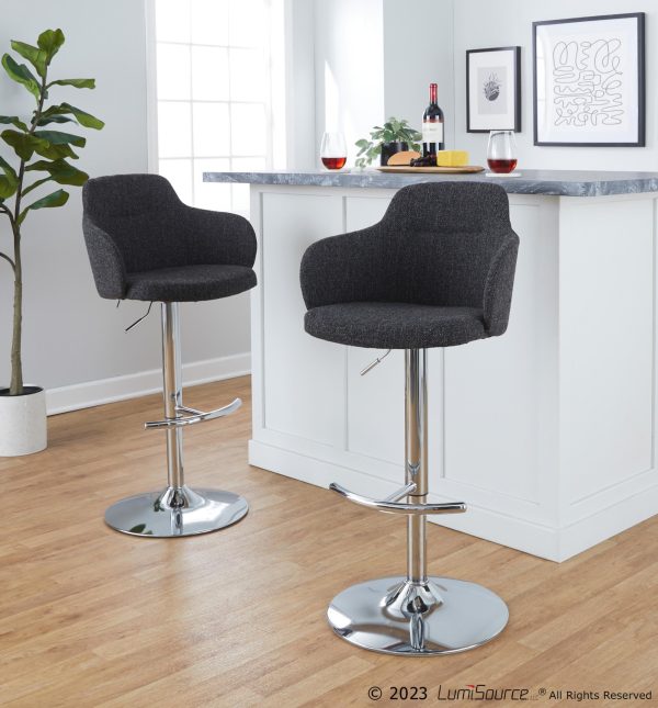Boyne Contemporary Grey Fabric Chrome Adjustable Barstools Set of 2 1