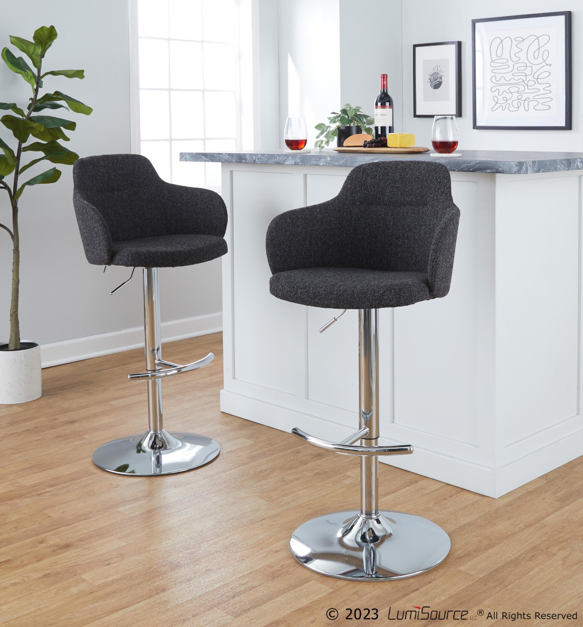 Boyne Contemporary Grey Fabric Chrome Adjustable Barstools (Set of 2) 2 Boyne Contemporary Grey Fabric Chrome Adjustable Barstools (Set of 2) - Image 2