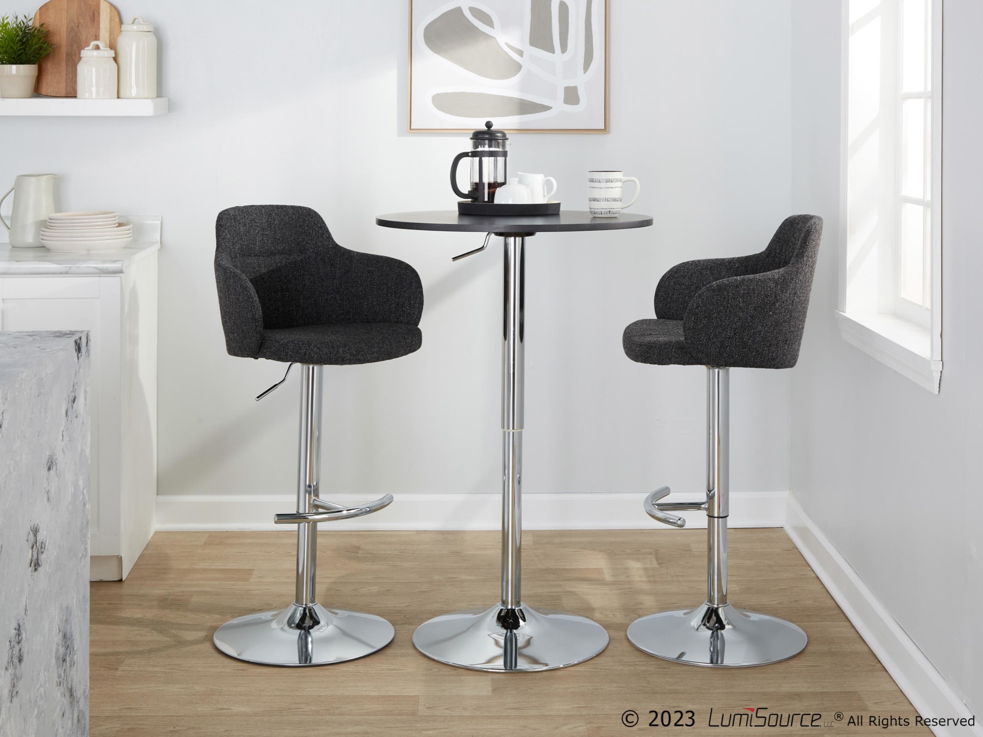 Boyne Contemporary Grey Fabric Chrome Adjustable Barstools (Set of 2) 3 Boyne Contemporary Grey Fabric Chrome Adjustable Barstools (Set of 2) - Image 3