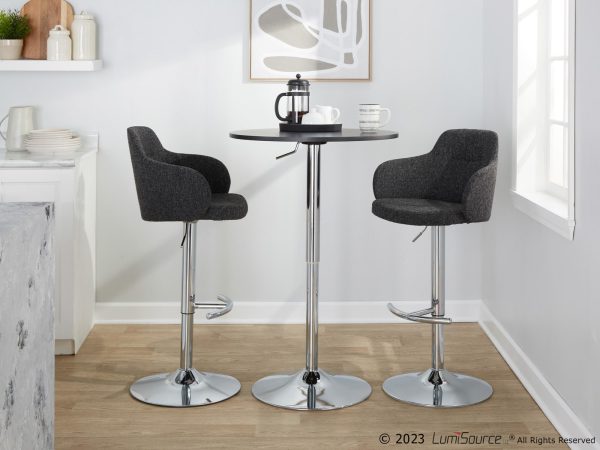 Boyne Contemporary Grey Fabric Chrome Adjustable Barstools Set of 2 3