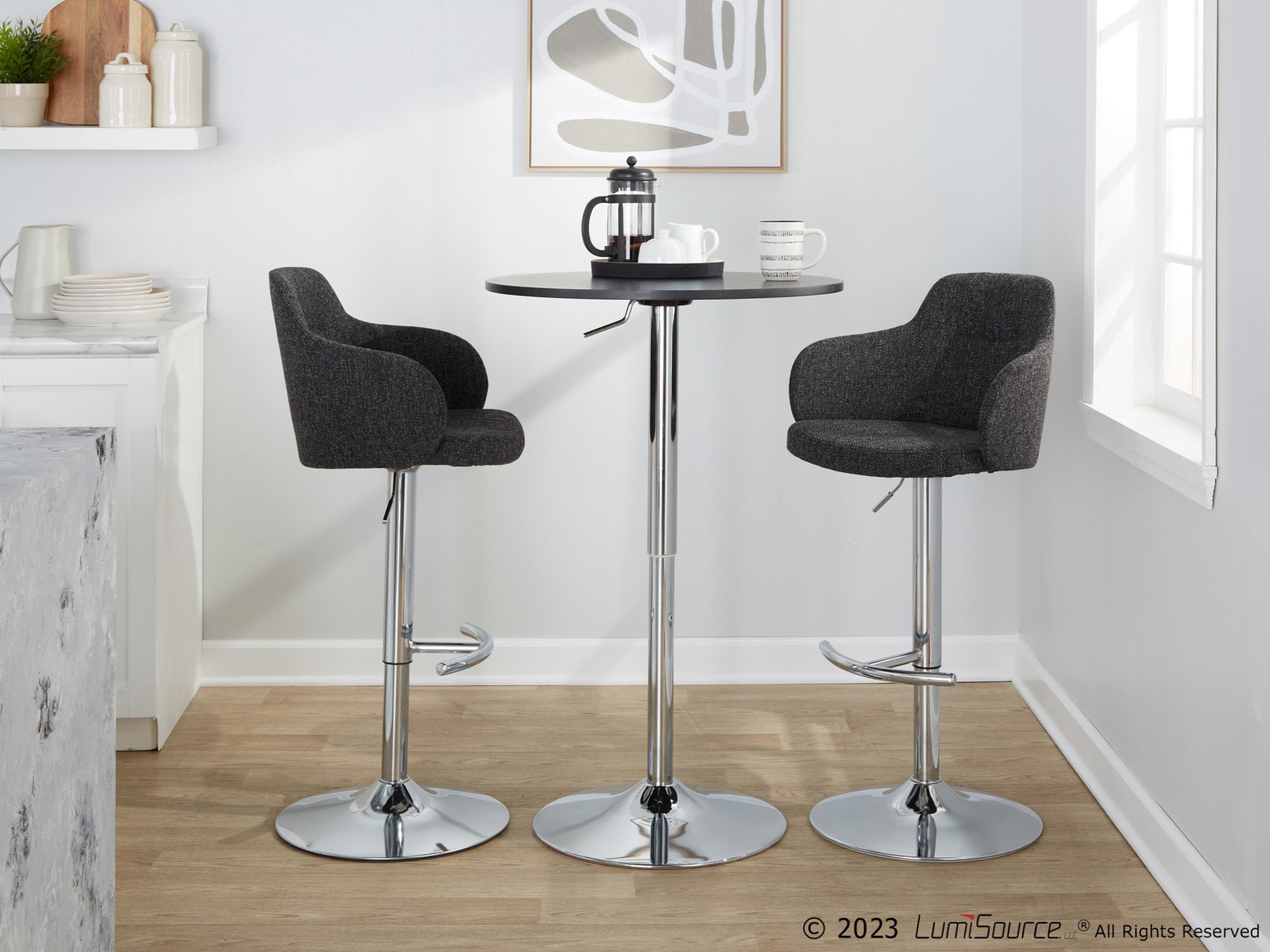 Boyne Contemporary Grey Fabric Chrome Adjustable Barstools (Set of 2) 4 Boyne Contemporary Grey Fabric Chrome Adjustable Barstools (Set of 2) - Image 4