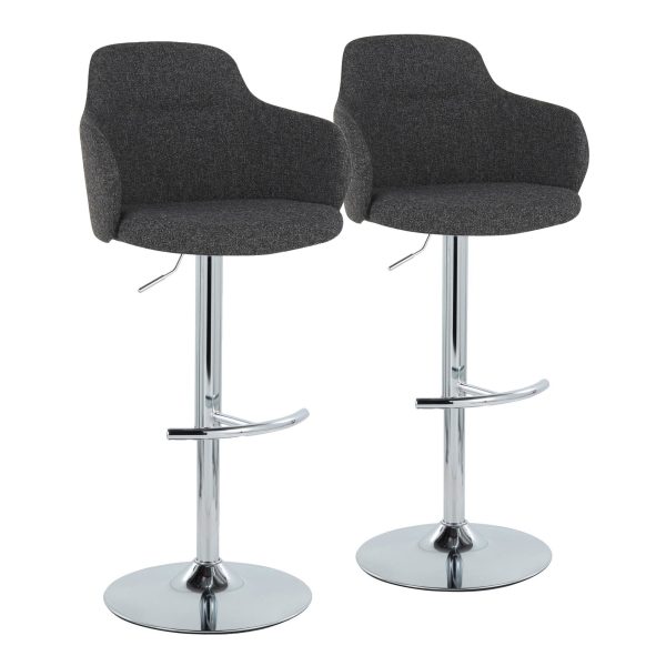 Boyne Contemporary Grey Fabric Chrome Adjustable Barstools Set of 2 4