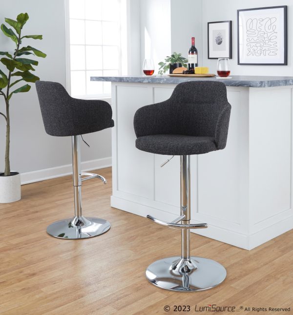 Boyne Contemporary Grey Fabric Chrome Adjustable Barstools Set of 2