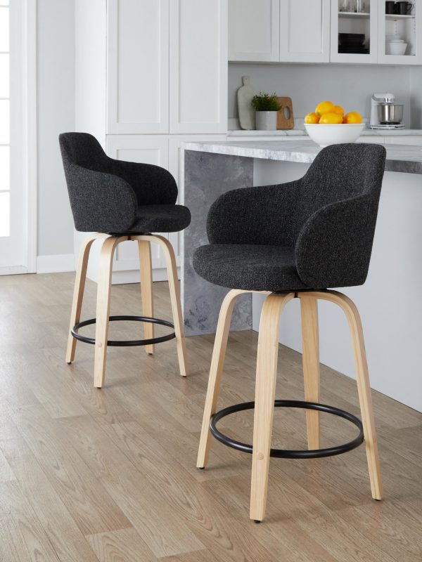 Boyne Dark Grey Contemporary 24 Inch Counter Stools Set of 2 1