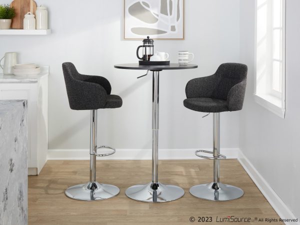 Boyne Dark Grey Fabric Chrome Contemporary Adjustable Barstools Set of 2 3