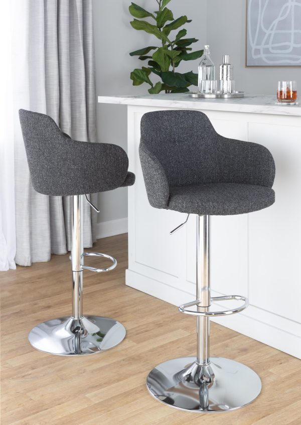 Boyne Dark Grey Fabric Chrome Contemporary Adjustable Barstools Set of 2 5