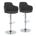 Boyne Dark Grey Fabric Chrome Contemporary Adjustable Barstools (Set of 2)