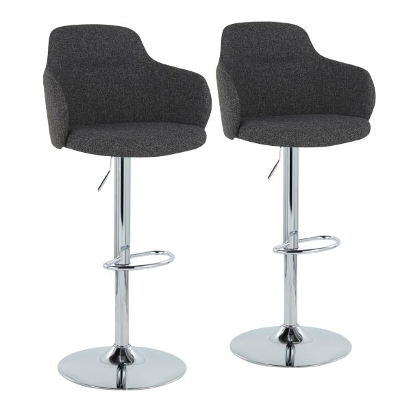 Boyne Dark Grey Fabric Chrome Contemporary Adjustable Barstools Set of 2 6