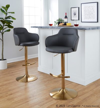 Boyne Gold and Grey Contemporary Adjustable Barstools (Set of 2)