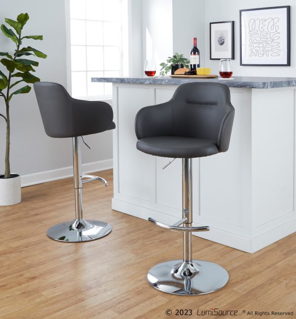 Boyne Grey Faux Leather Chrome Contemporary Adjustable Barstools Set of 2 1