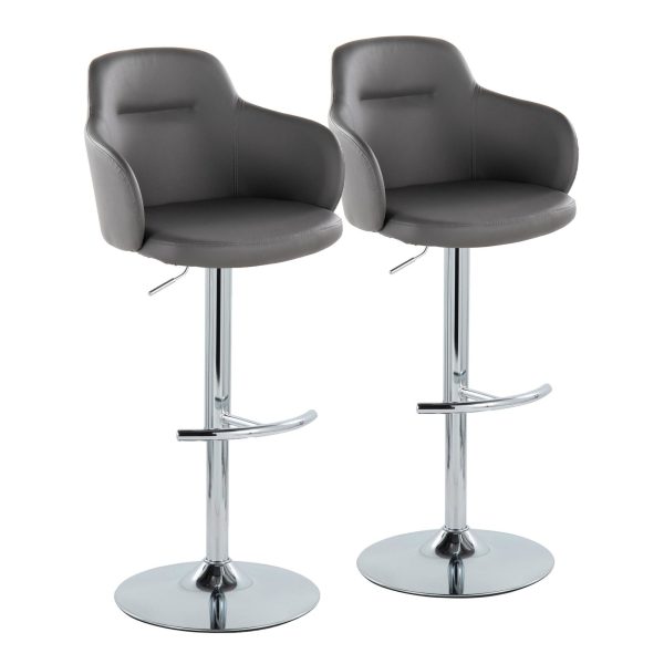 Boyne Grey Faux Leather Chrome Contemporary Adjustable Barstools Set of 2 4