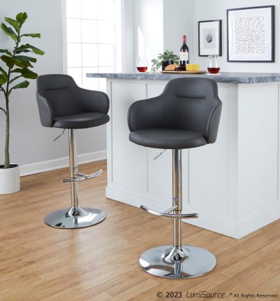 Boyne Grey Faux Leather Chrome Contemporary Adjustable Barstools (Set of 2)