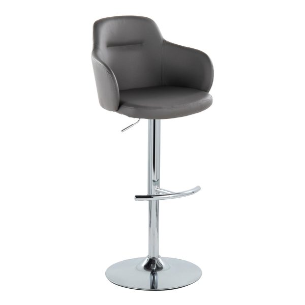 Boyne Grey Faux Leather Chrome Contemporary Adjustable Barstools Set of 2 5