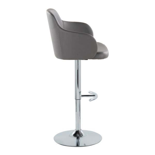 Boyne Grey Faux Leather Chrome Contemporary Adjustable Barstools Set of 2 6