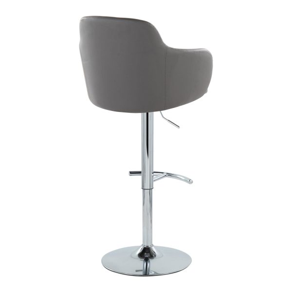 Boyne Grey Faux Leather Chrome Contemporary Adjustable Barstools Set of 2 7
