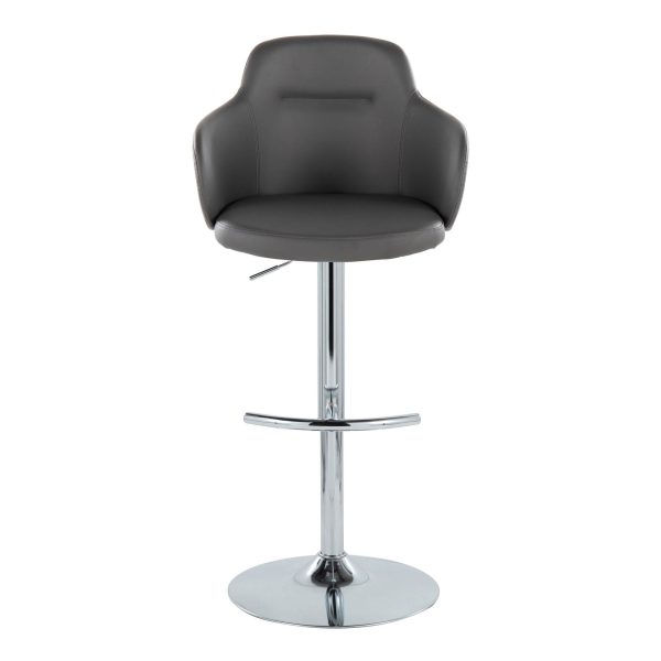 Boyne Grey Faux Leather Chrome Contemporary Adjustable Barstools Set of 2 9