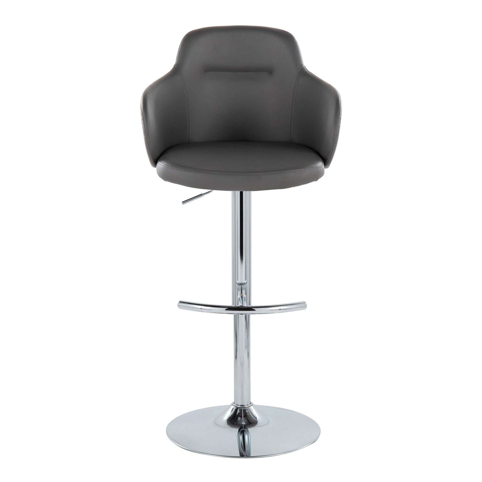 Boyne Grey Faux Leather Chrome Contemporary Adjustable Barstools (Set of 2) 10 Boyne Grey Faux Leather Chrome Contemporary Adjustable Barstools (Set of 2) - Image 10