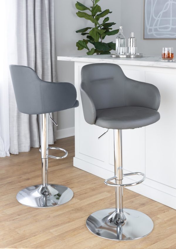 Boyne Grey Faux Leather Chrome Swivel Barstools Set of 2 1