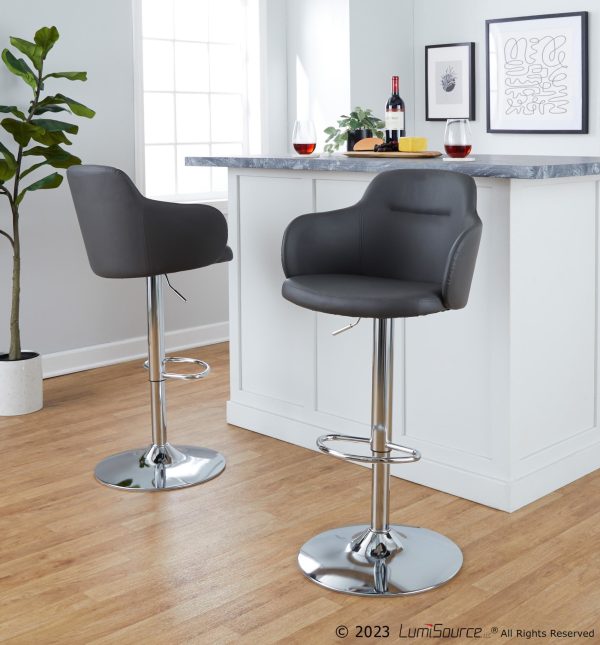 Boyne Grey Faux Leather Chrome Swivel Barstools Set of 2 3