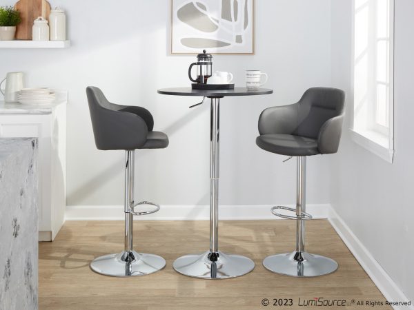 Boyne Grey Faux Leather Chrome Swivel Barstools Set of 2 4