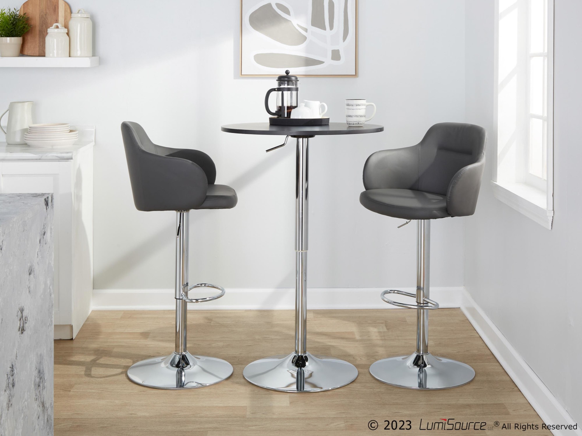 Boyne Grey Faux Leather Chrome Swivel Barstools (Set of 2) 5 Boyne Grey Faux Leather Chrome Swivel Barstools (Set of 2) - Image 5