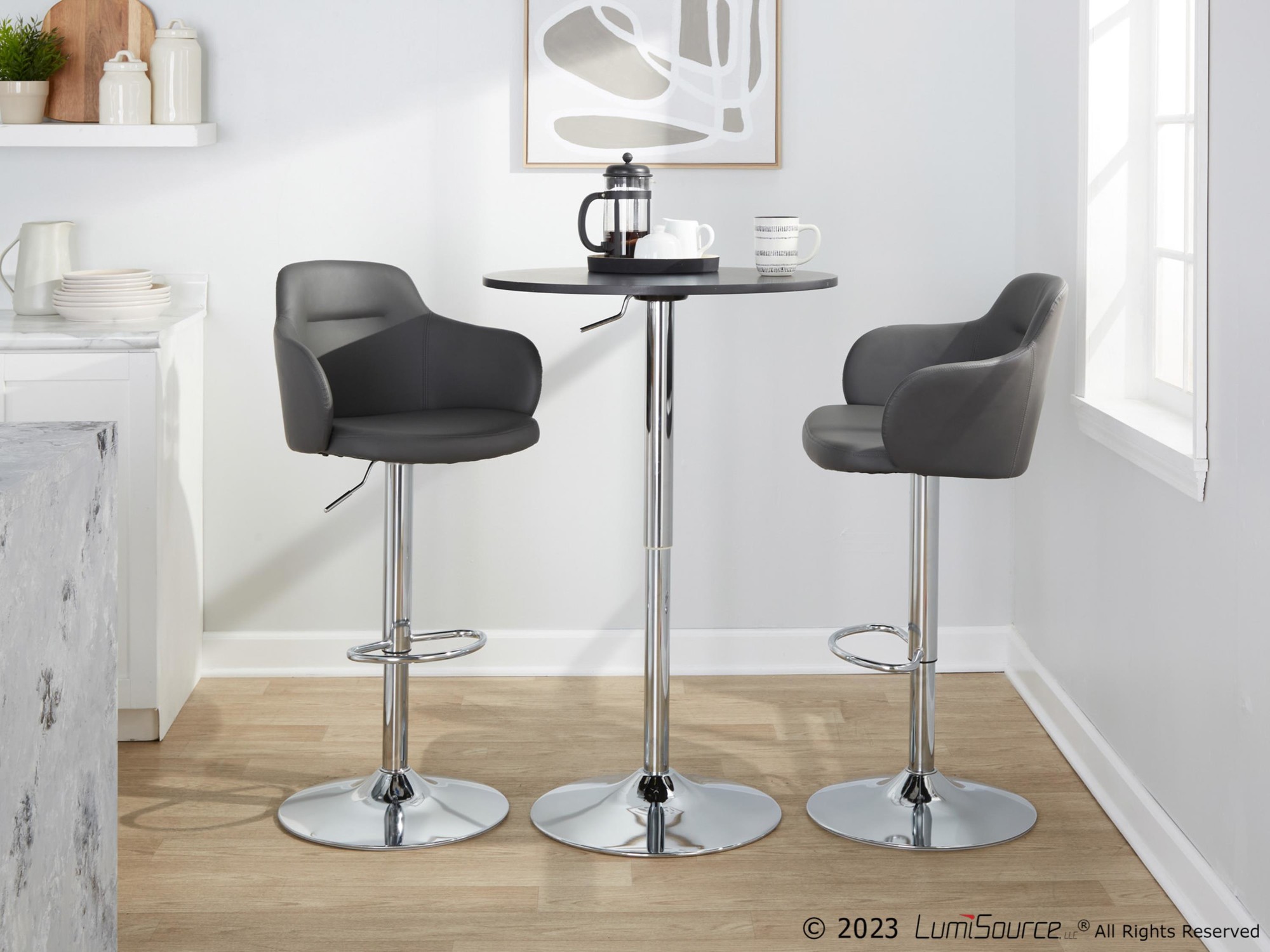 Boyne Grey Faux Leather Chrome Swivel Barstools (Set of 2) 6 Boyne Grey Faux Leather Chrome Swivel Barstools (Set of 2) - Image 6
