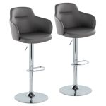 Boyne Grey Faux Leather Chrome Swivel Barstools (Set of 2) 22 Boyne Grey Faux Leather Chrome Swivel Barstools (Set of 2)