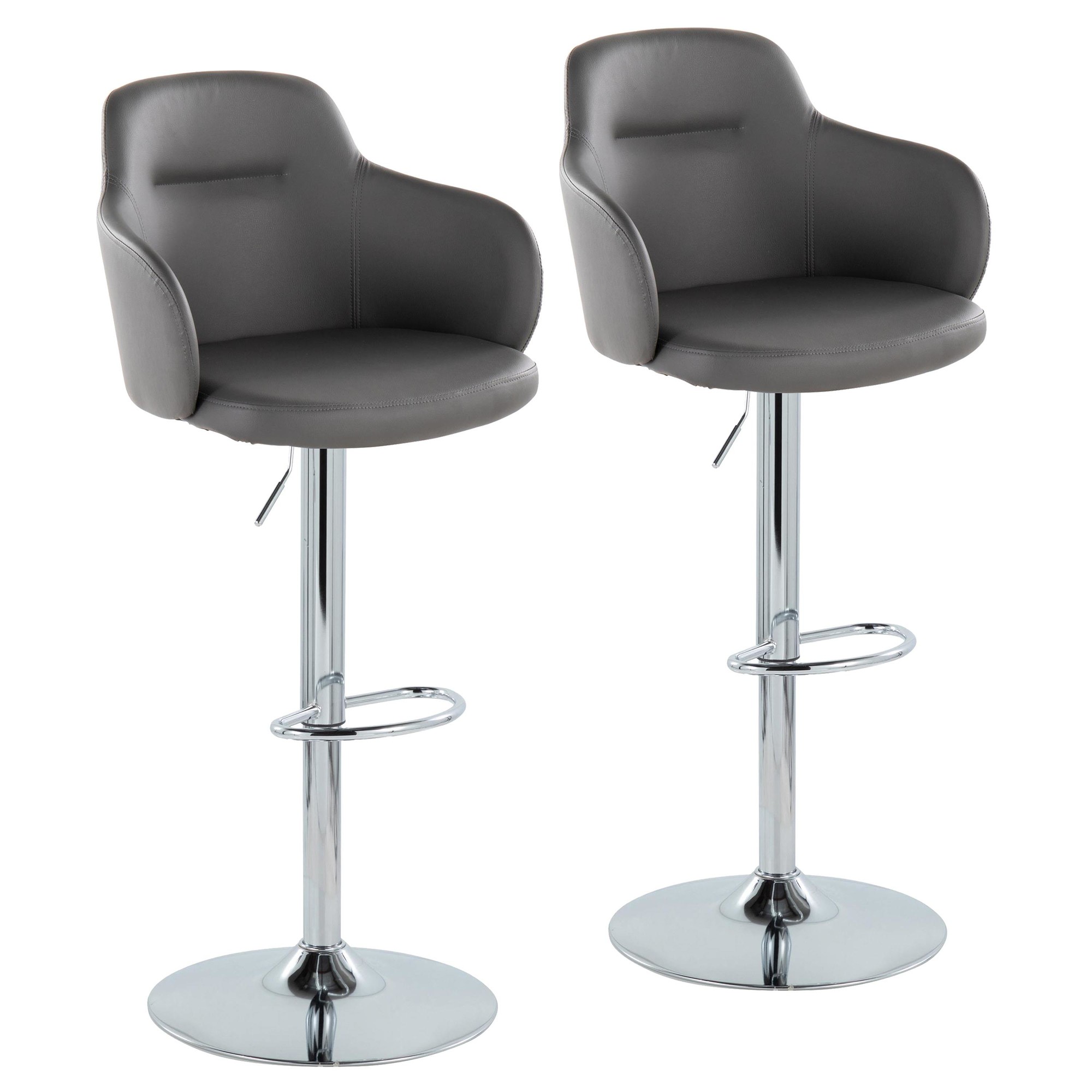 Boyne Grey Faux Leather Chrome Swivel Barstools (Set of 2) 7 Boyne Grey Faux Leather Chrome Swivel Barstools (Set of 2) - Image 7