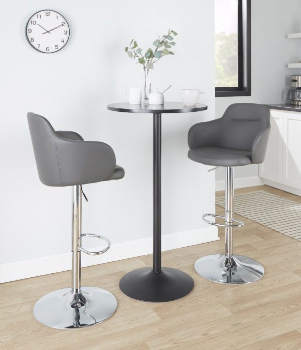 Boyne Grey Faux Leather Chrome Swivel Barstools Set of 2