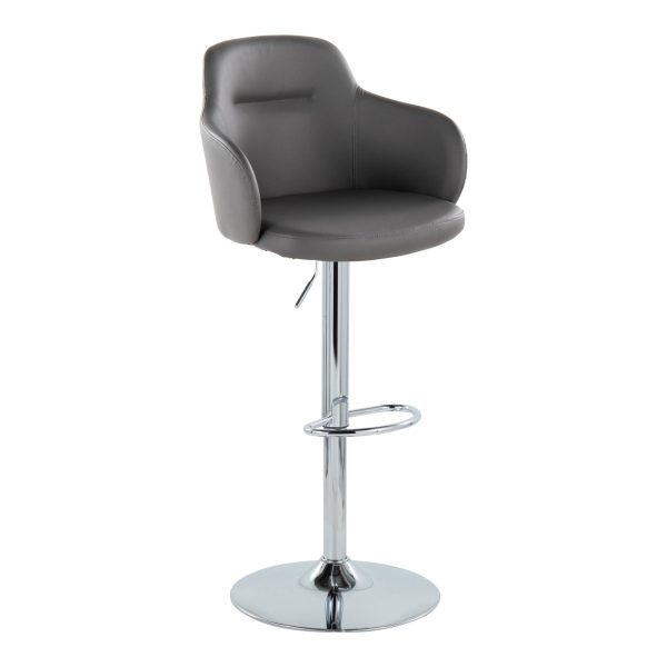 Boyne Grey Faux Leather Chrome Swivel Barstools Set of 2 7
