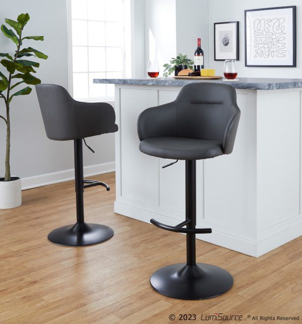 Boyne Grey Faux Leather Contemporary Adjustable Barstools Set of 2 1
