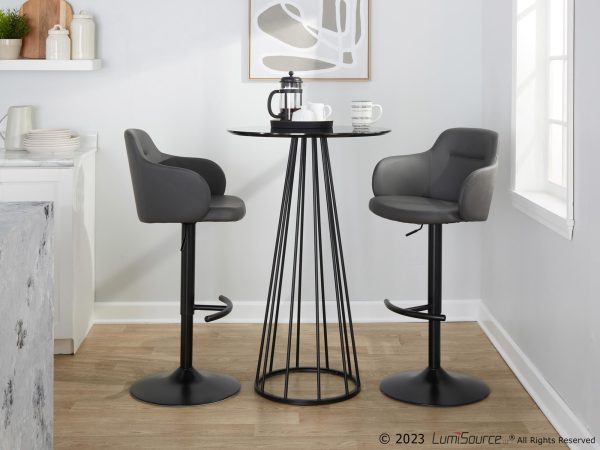 Boyne Grey Faux Leather Contemporary Adjustable Barstools Set of 2 3