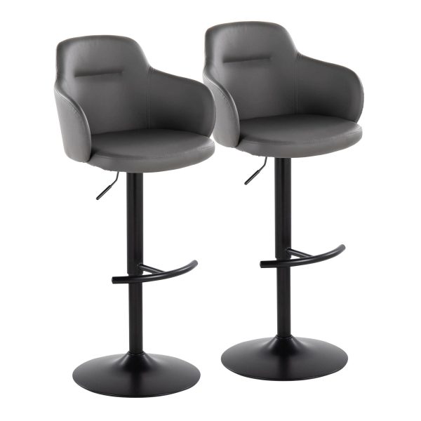 Boyne Grey Faux Leather Contemporary Adjustable Barstools Set of 2 4