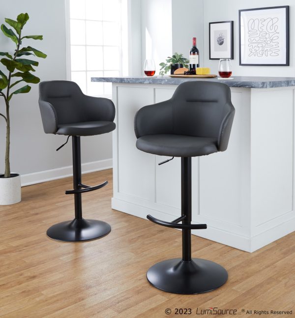 Boyne Grey Faux Leather Contemporary Adjustable Barstools Set of 2