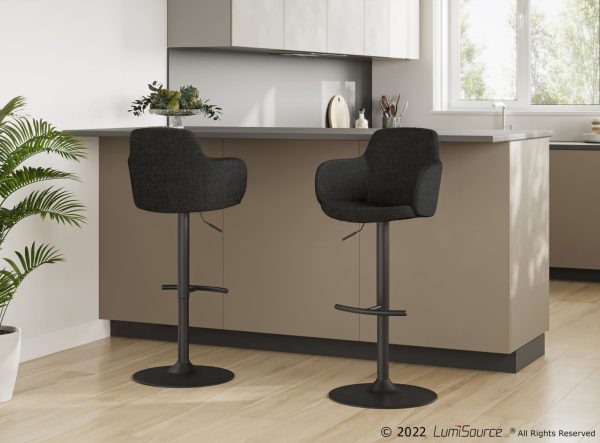Boyne Industrial Adjustable Black Metal and Grey Fabric Barstool 1