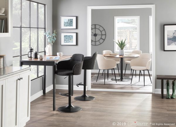 Boyne Industrial Adjustable Black Metal and Grey Fabric Barstool
