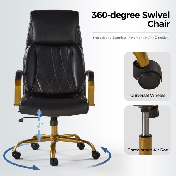 Bradford Black Vegan Leather Ergonomic Office Chair Airbag Lumbar Support 4