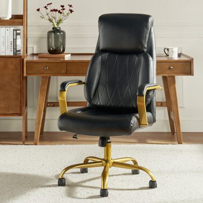Bradford Black Vegan Leather Ergonomic Office Chair Airbag Lumbar Support