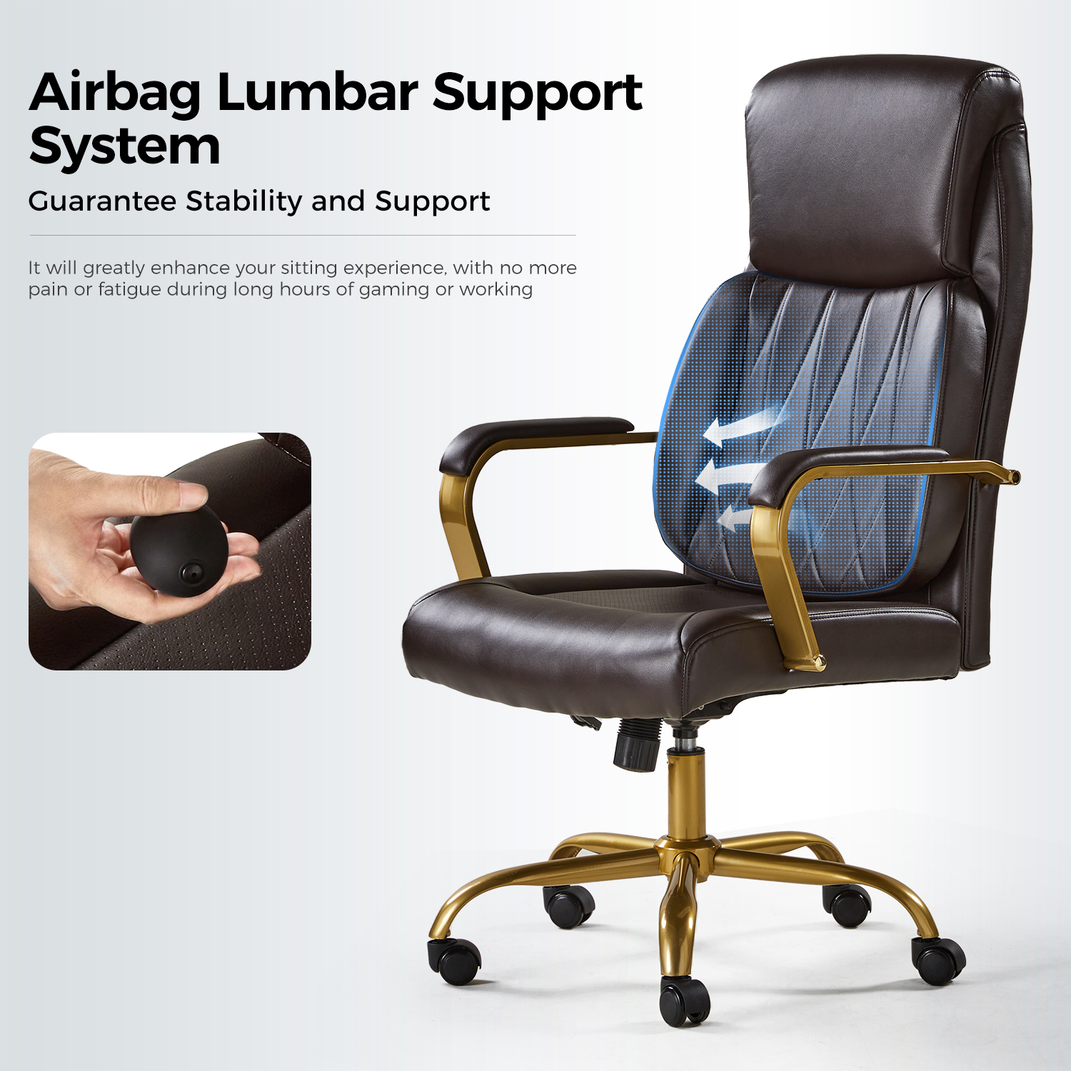 Bradford Brown Vegan Leather Airbag Lumbar Support Office Chair 3 Bradford Brown Vegan Leather Airbag Lumbar Support Office Chair - Image 3