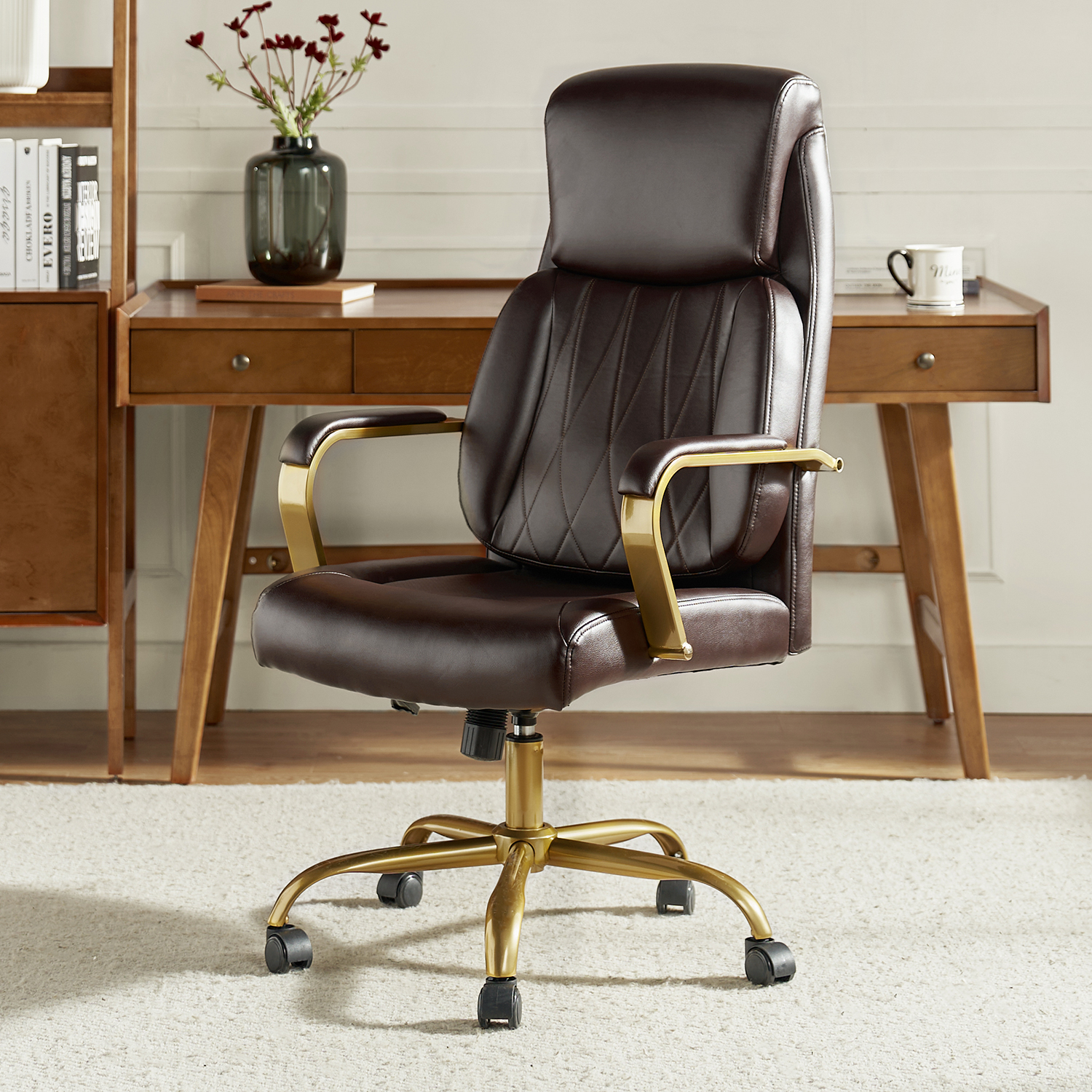 Bradford Brown Vegan Leather Airbag Lumbar Support Office Chair 1 Bradford Brown Vegan Leather Airbag Lumbar Support Office Chair