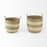 Bradley 18.1L x 18.1W x 16.0H (Set of 2) Light Brown W/Striped Seagrass Basket W/ Handles