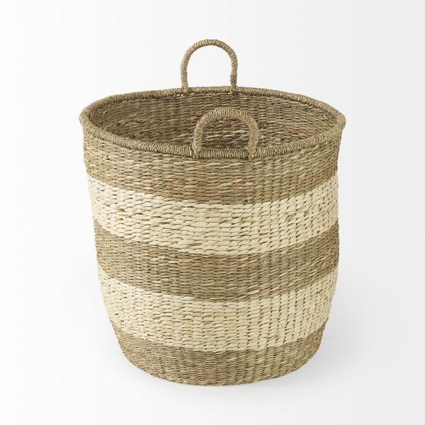 Bradley 18.1L x 18.1W x 16.0H Set of 2 Light Brown WStriped Seagrass Basket W Handles 2