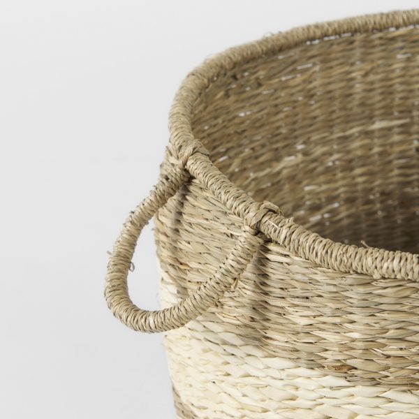 Bradley 18.1L x 18.1W x 16.0H Set of 2 Light Brown WStriped Seagrass Basket W Handles 4