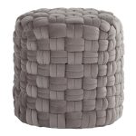 Braided 16-Inch Dark Grey Velvet Contemporary Round Ottoman